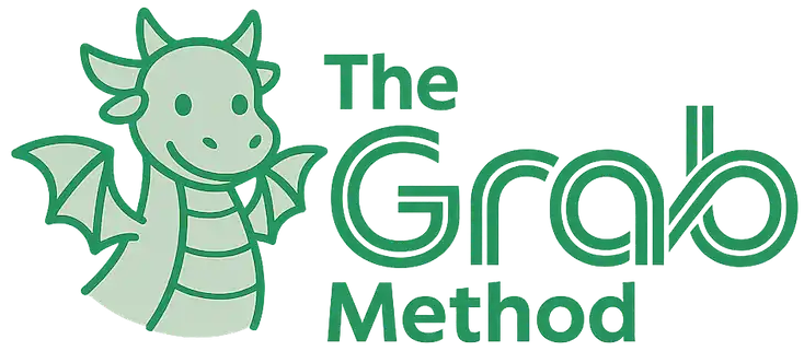The Grab Method official logo with green dragon mascot and stylized Grab text – helping restaurants increase Grab orders