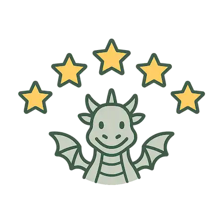 Smiling dragon mascot with five yellow stars – customer satisfaction symbol for The Grab Method to increase Grab orders