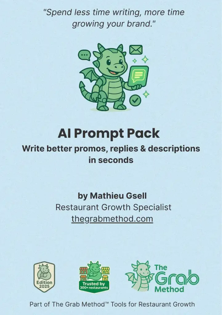AI Prompt Pack cover – tools to increase Grab orders with better promos, replies, and descriptions using The Grab Method™