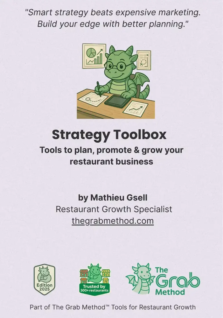 Strategy Toolbox cover – tools to increase Grab orders, plan, promote and grow a restaurant business with The Grab Method™